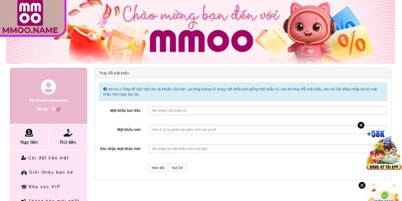 Đăng ký mmoo 3 Đặt mật khẩu đủ mạnh