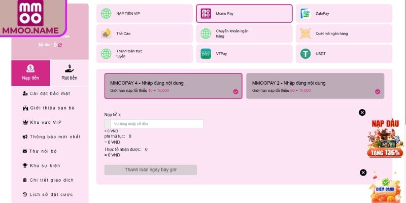 Nạp Rút Tiền mmoo 1 Cách thực hiện nạp tiền