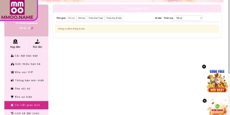 Nạp Rút Tiền mmoo 3 Lưu lại thông tin nạp rút tiền MMOO